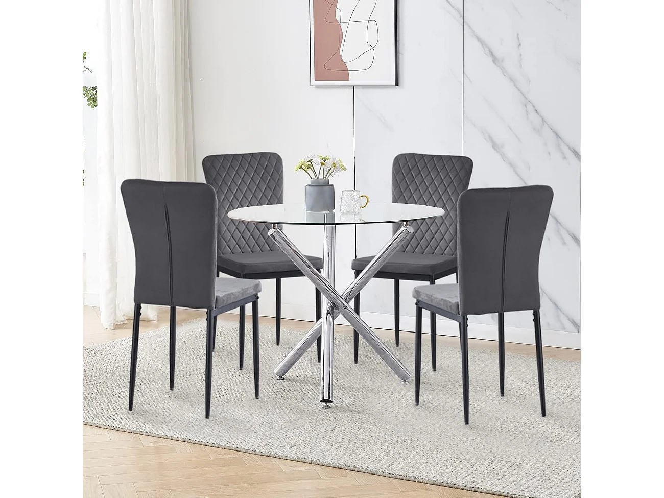 Lot de 6 Chaises Scandinaves en Velours Cadre en métal avec Dossier pour Salon, Cuisine, Salle à Manger (6, Gris)
