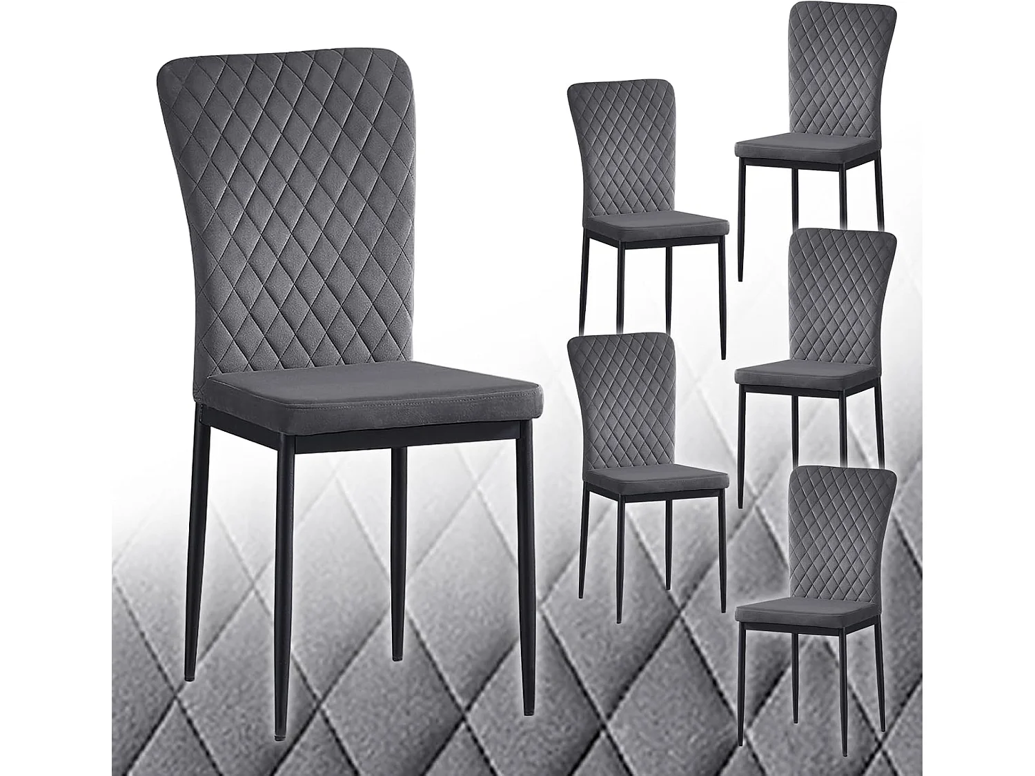 Lot de 6 Chaises Scandinaves en Velours Cadre en métal avec Dossier pour Salon, Cuisine, Salle à Manger (6, Gris)