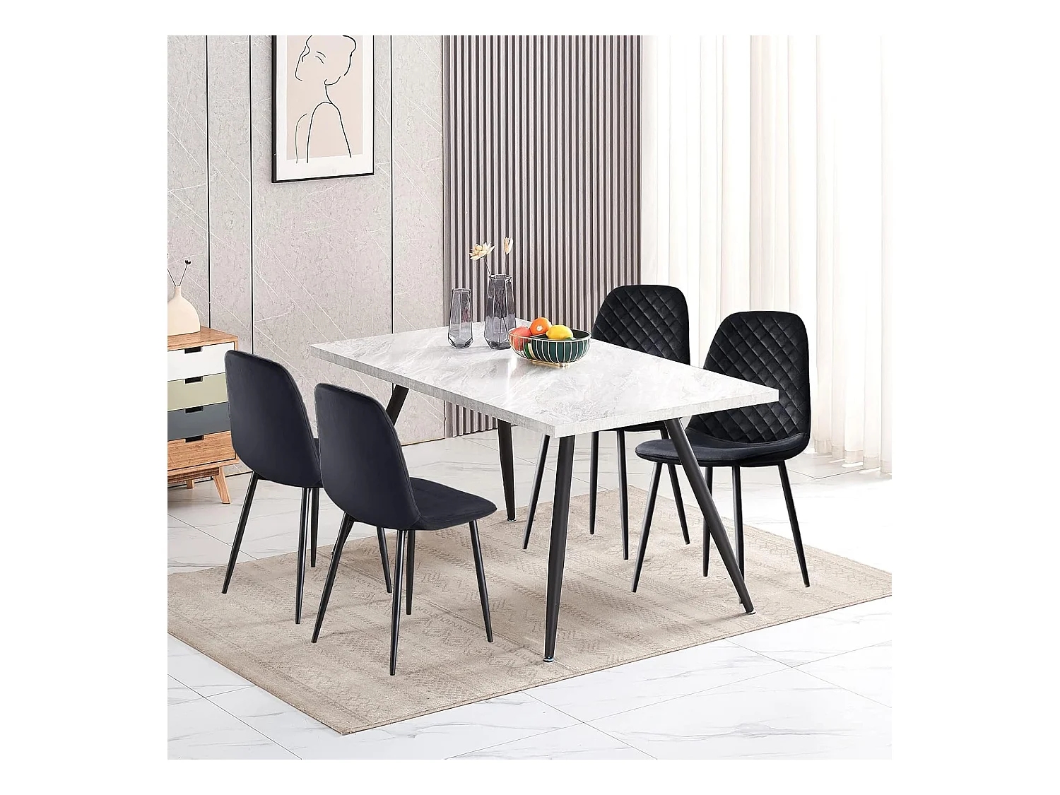 Lot de 4 Chaises Noires Scandinaves, Chaises de Salle à Manger avec Dossier, Siège en Velours, Pieds en Métal pour Salon,Salle de Cuisine (4, Noir Velours)