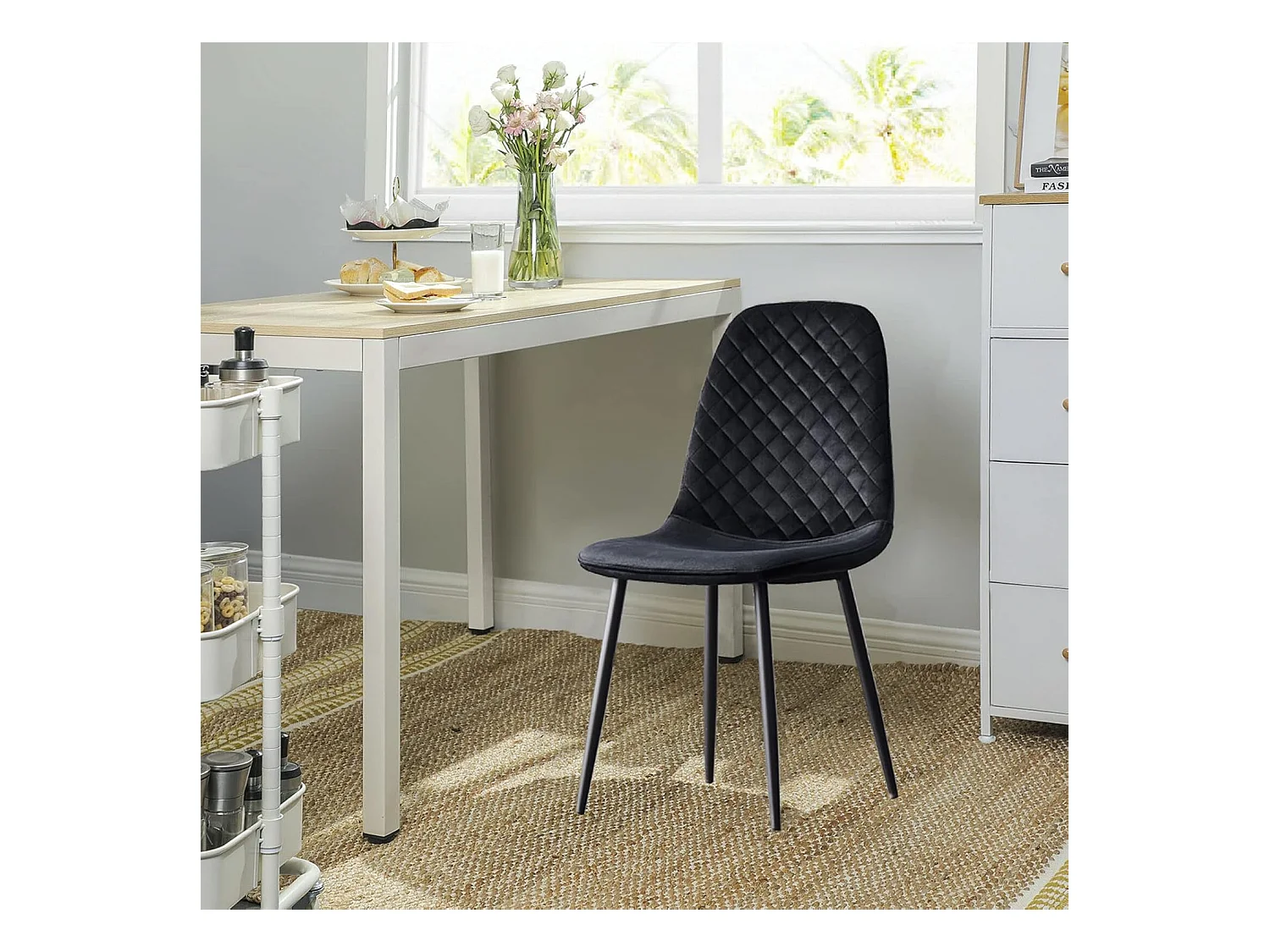 Lot de 4 Chaises Noires Scandinaves, Chaises de Salle à Manger avec Dossier, Siège en Velours, Pieds en Métal pour Salon,Salle de Cuisine (4, Noir Velours)