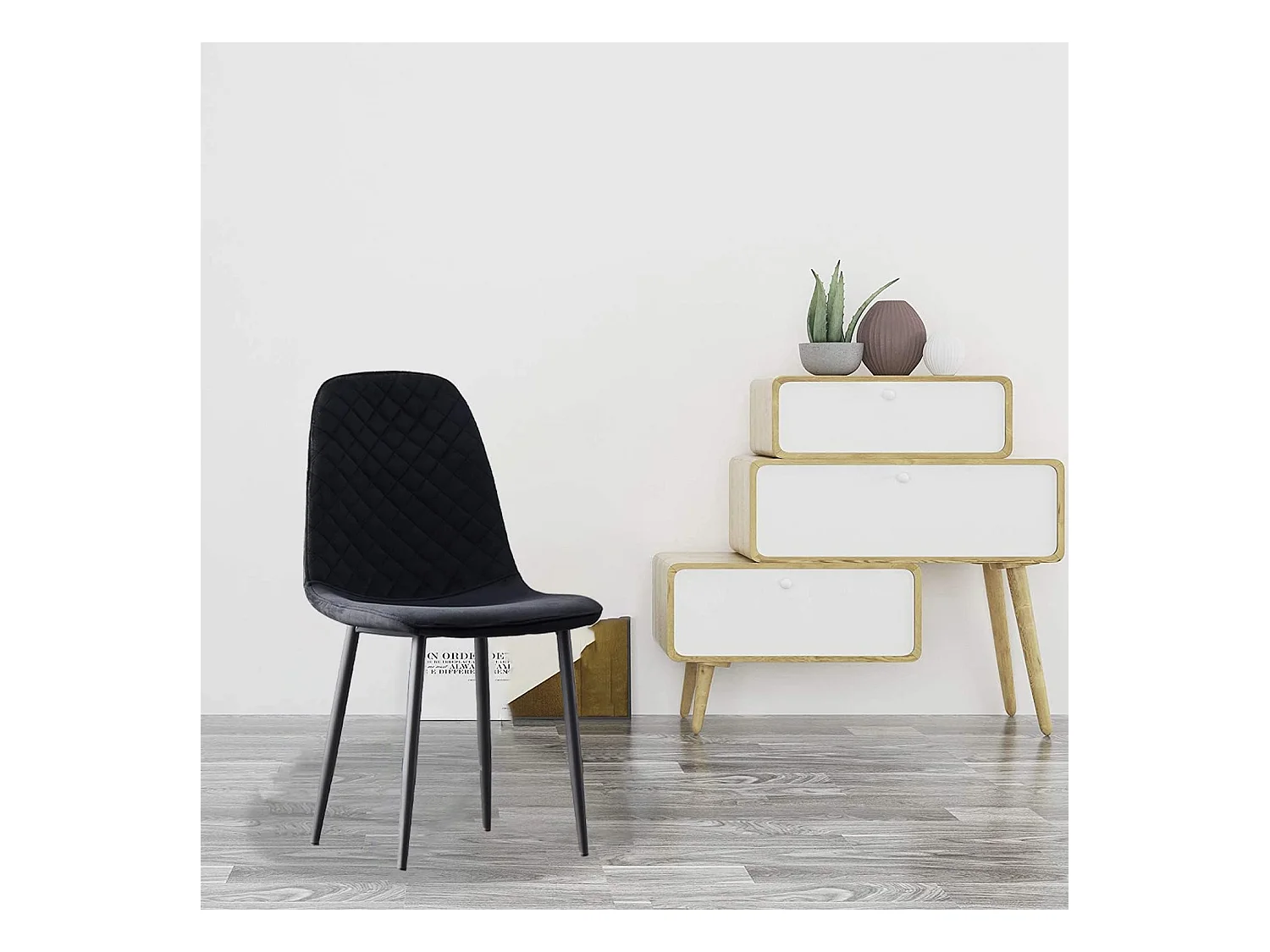 Lot de 4 Chaises Noires Scandinaves, Chaises de Salle à Manger avec Dossier, Siège en Velours, Pieds en Métal pour Salon,Salle de Cuisine (4, Noir Velours)