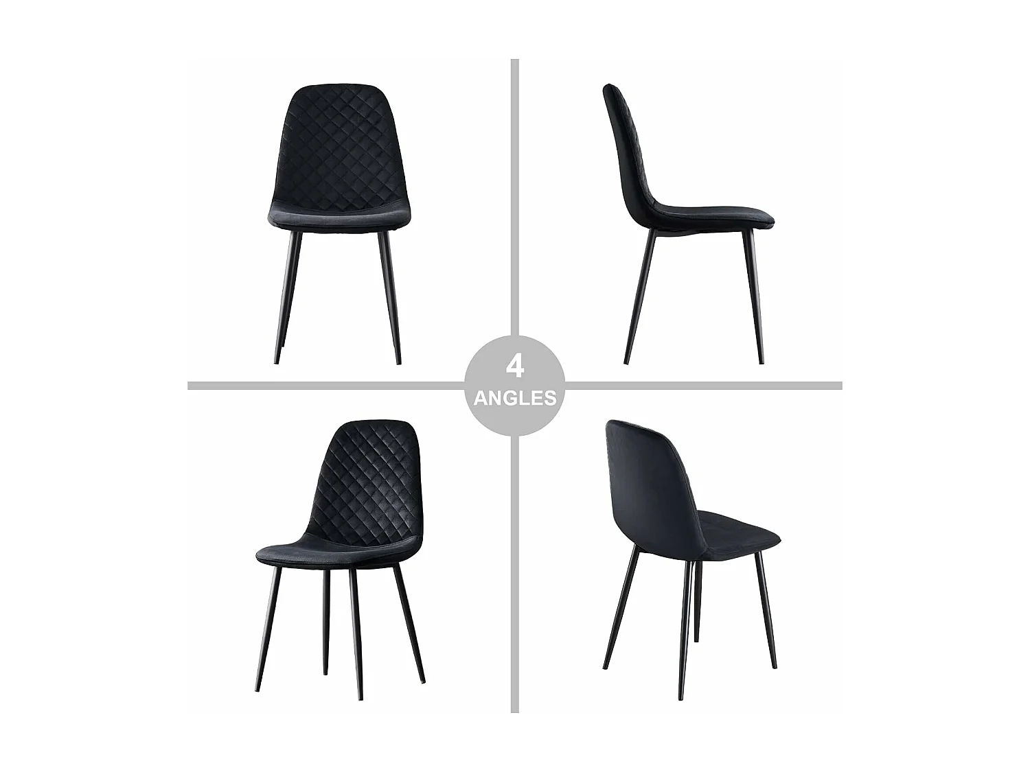 Lot de 4 Chaises Noires Scandinaves, Chaises de Salle à Manger avec Dossier, Siège en Velours, Pieds en Métal pour Salon,Salle de Cuisine (4, Noir Velours)