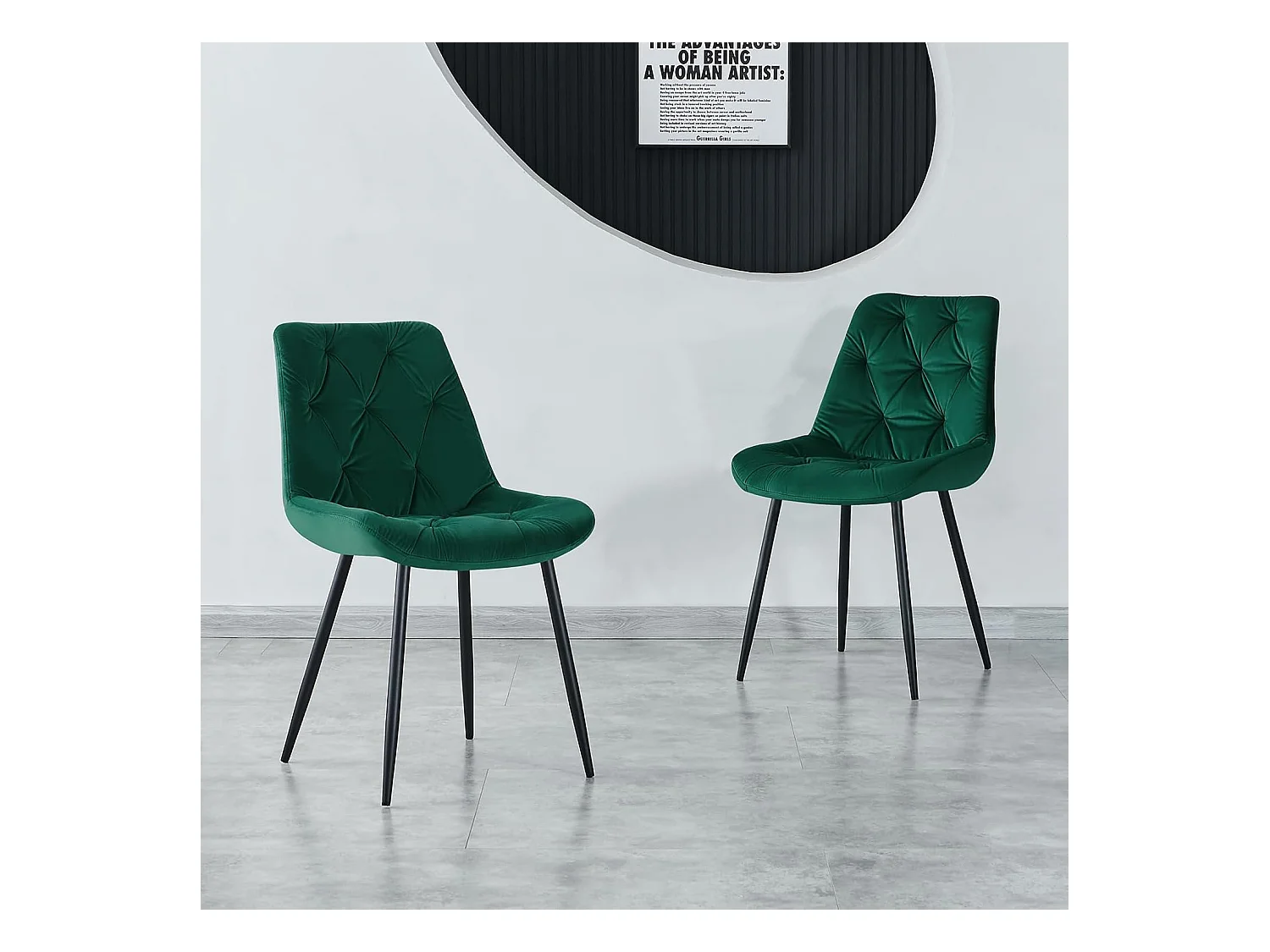Lot de 2 chaises de salle à manger en velours - Design rétro avec dossier rembourré épais - Pour salle à manger, salon, cuisine et chambre à coucher (2, vert)