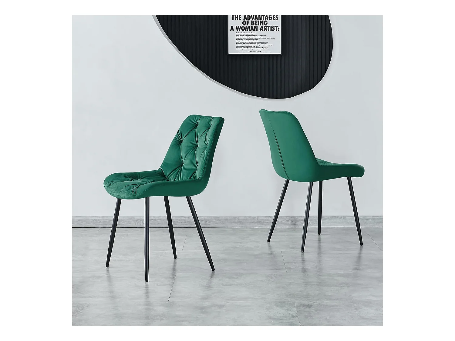 Lot de 2 chaises de salle à manger en velours - Design rétro avec dossier rembourré épais - Pour salle à manger, salon, cuisine et chambre à coucher (2, vert)