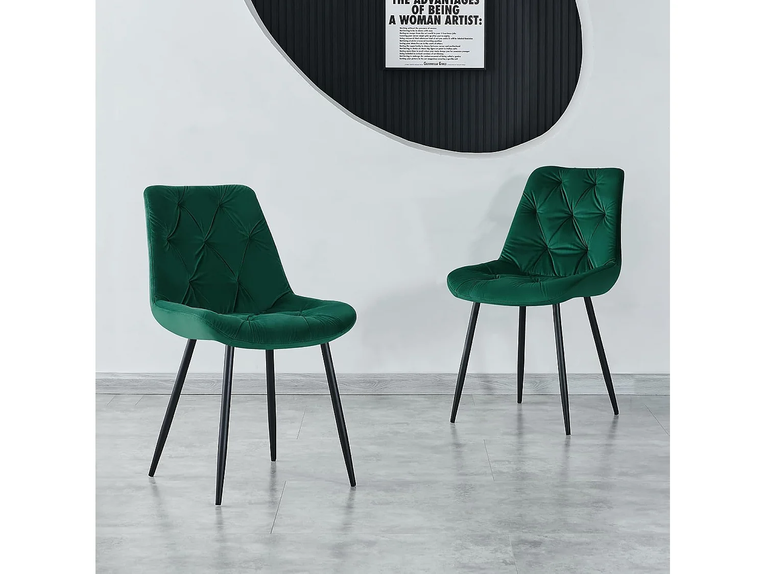 Lot de 2 chaises de salle à manger en velours - Design rétro avec dossier rembourré épais - Pour salle à manger, salon, cuisine et chambre à coucher (2, vert)