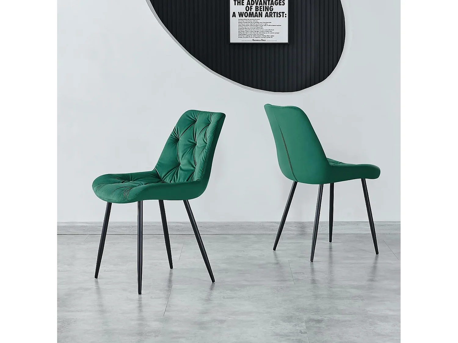 Lot de 2 chaises de salle à manger en velours - Design rétro avec dossier rembourré épais - Pour salle à manger, salon, cuisine et chambre à coucher (2, vert)