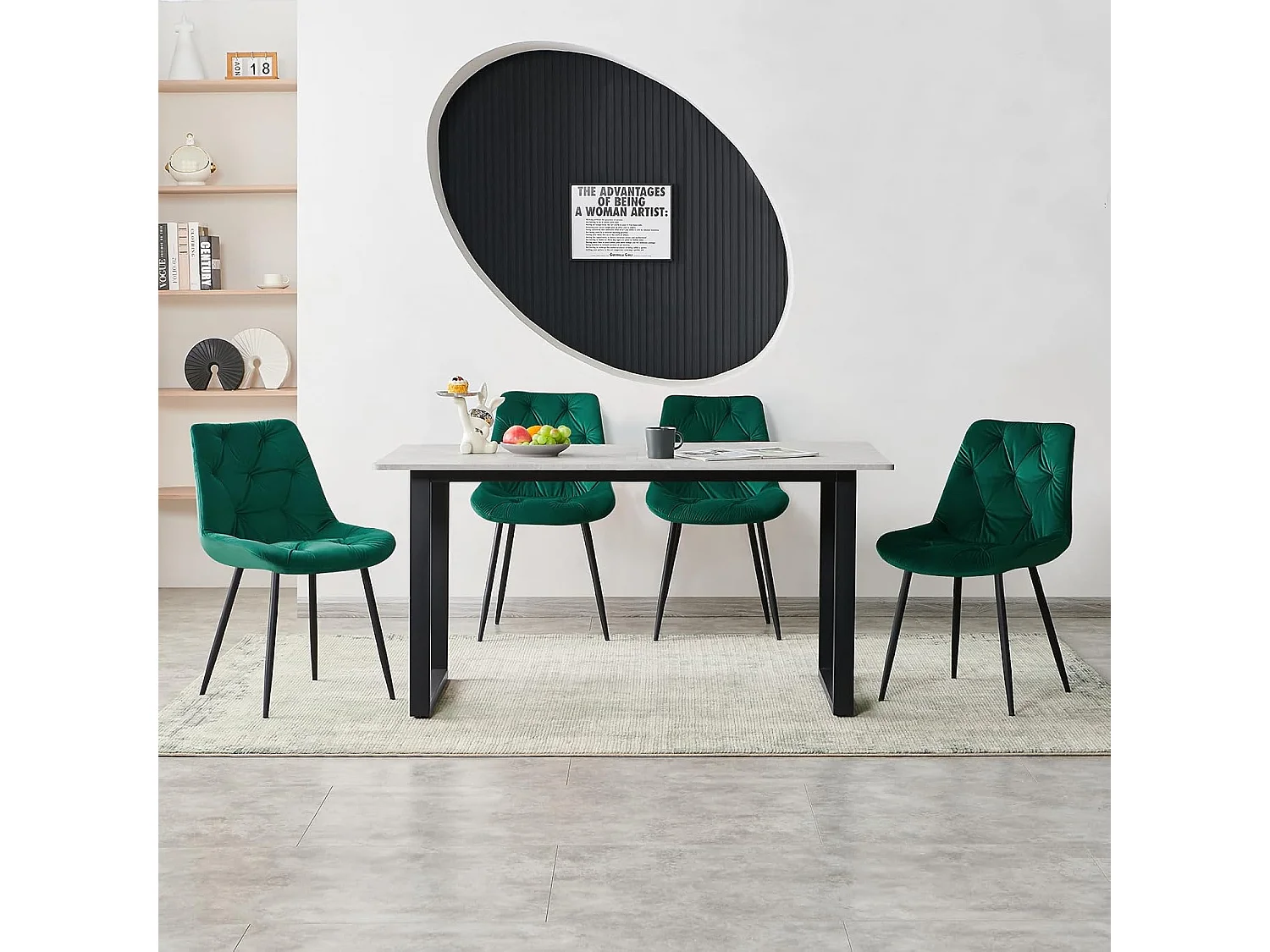 Lot de 2 chaises de salle à manger en velours - Design rétro avec dossier rembourré épais - Pour salle à manger, salon, cuisine et chambre à coucher (2, vert)