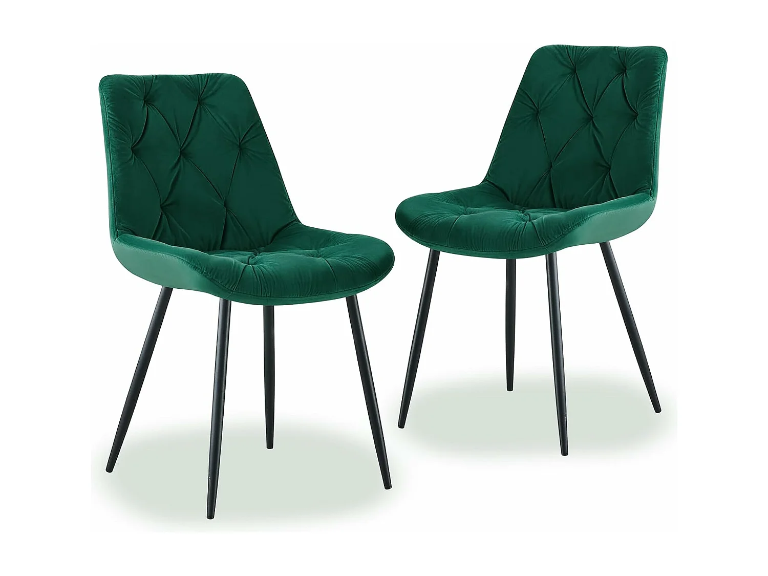 Lot de 2 chaises de salle à manger en velours - Design rétro avec dossier rembourré épais - Pour salle à manger, salon, cuisine et chambre à coucher (2, vert)
