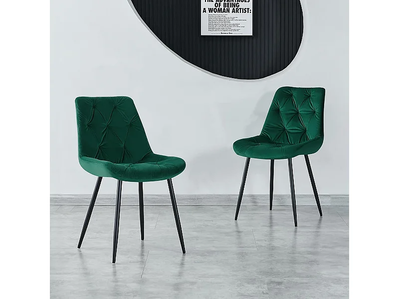 Lot de 2 chaises de salle à manger en velours - Design rétro avec dossier rembourré épais - Pour salle à manger, salon, cuisine et chambre à coucher (2, vert)