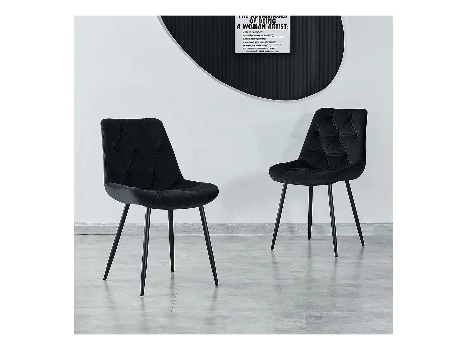 Lot de 2 chaises de salle à manger en velours - Design rétro avec dossier rembourré épais - Pour salle à manger, salon, cuisine et chambre à coucher (2, Noir)