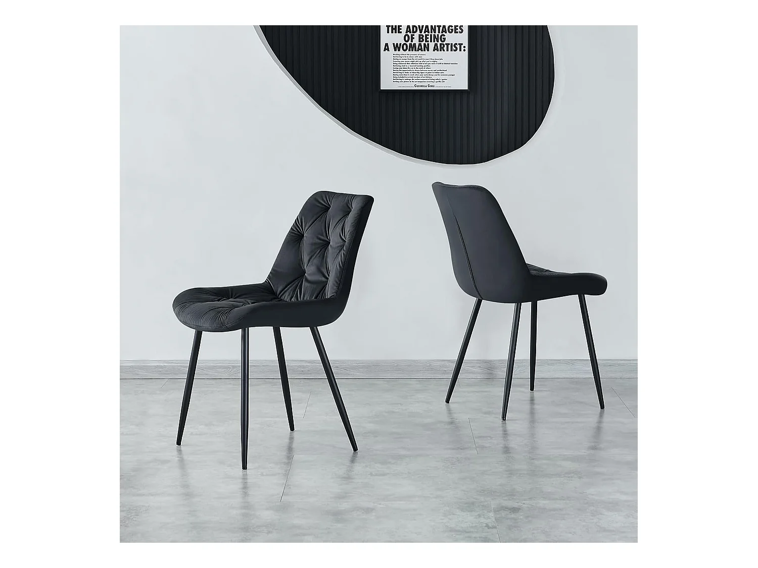 Lot de 2 chaises de salle à manger en velours - Design rétro avec dossier rembourré épais - Pour salle à manger, salon, cuisine et chambre à coucher (2, Noir)