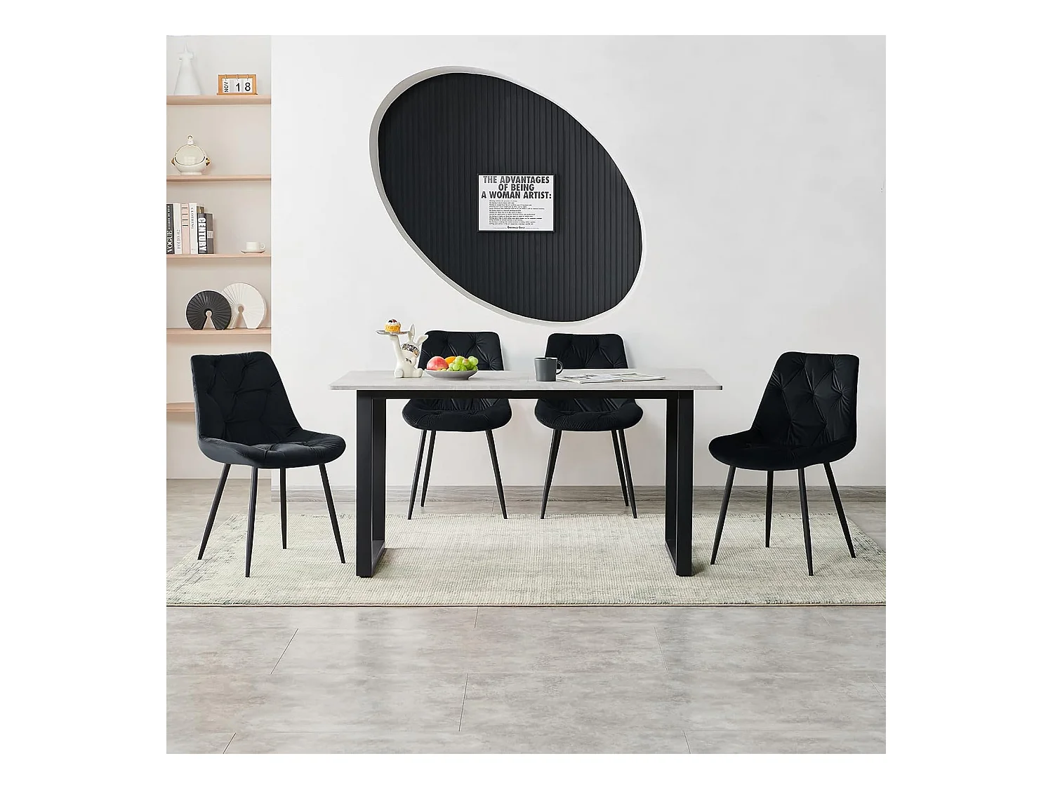 Lot de 2 chaises de salle à manger en velours - Design rétro avec dossier rembourré épais - Pour salle à manger, salon, cuisine et chambre à coucher (2, Noir)