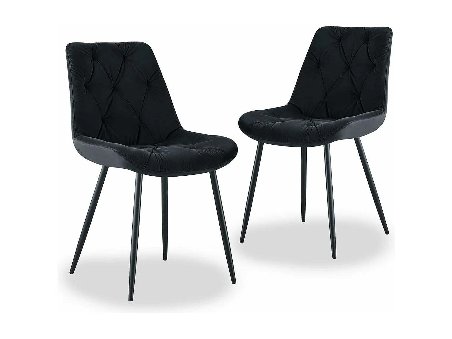 Lot de 2 chaises de salle à manger en velours - Design rétro avec dossier rembourré épais - Pour salle à manger, salon, cuisine et chambre à coucher (2, Noir)