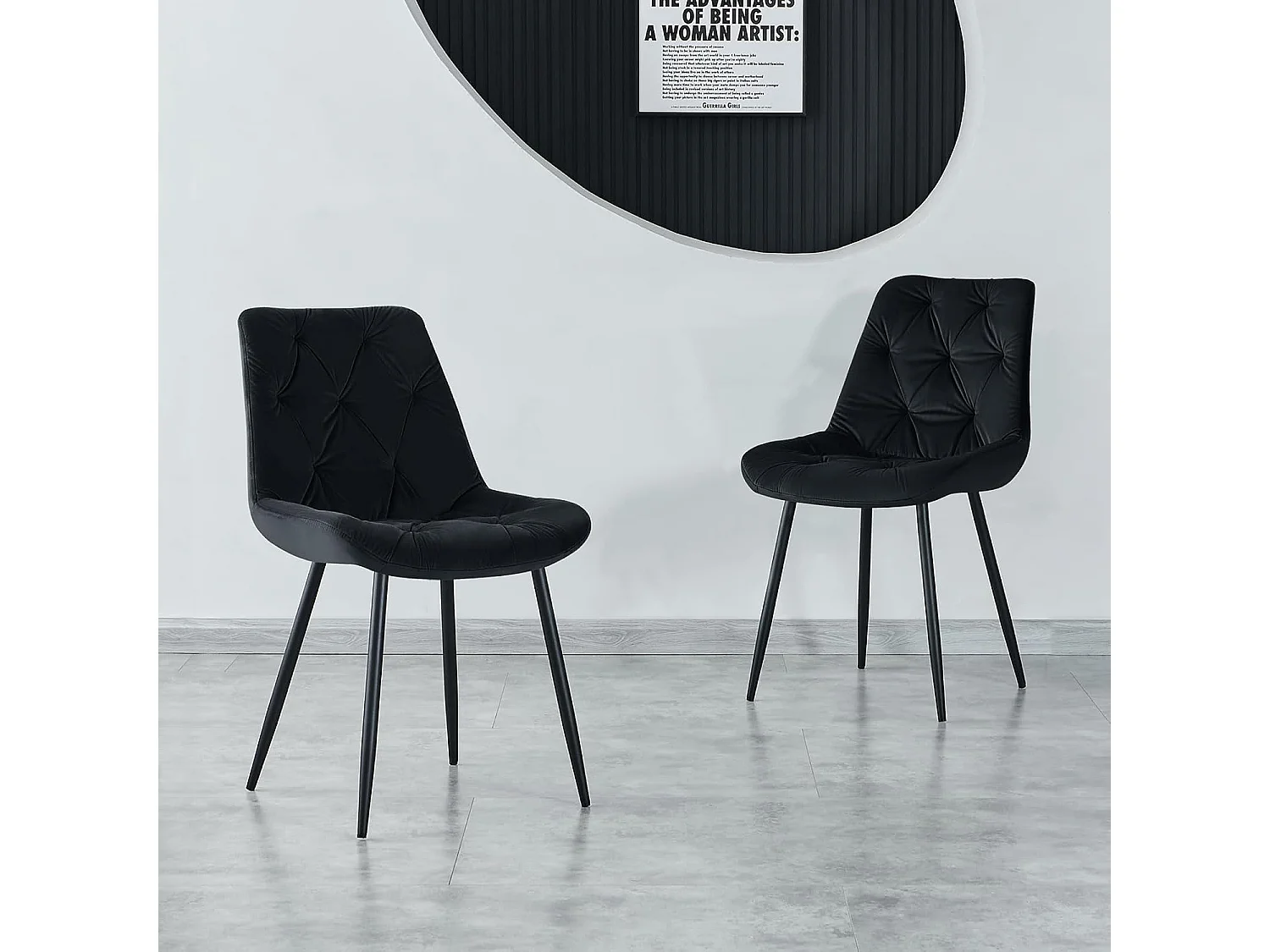 Lot de 2 chaises de salle à manger en velours - Design rétro avec dossier rembourré épais - Pour salle à manger, salon, cuisine et chambre à coucher (2, Noir)