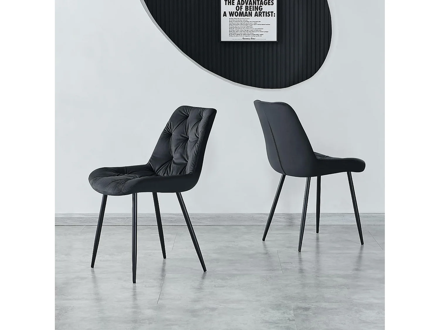 Lot de 2 chaises de salle à manger en velours - Design rétro avec dossier rembourré épais - Pour salle à manger, salon, cuisine et chambre à coucher (2, Noir)