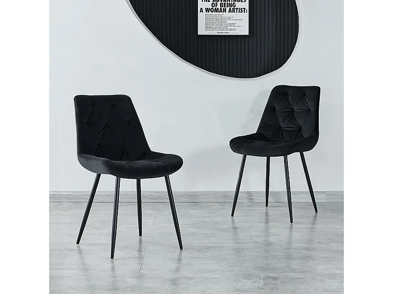 Lot de 2 chaises de salle à manger en velours - Design rétro avec dossier rembourré épais - Pour salle à manger, salon, cuisine et chambre à coucher (2, Noir)
