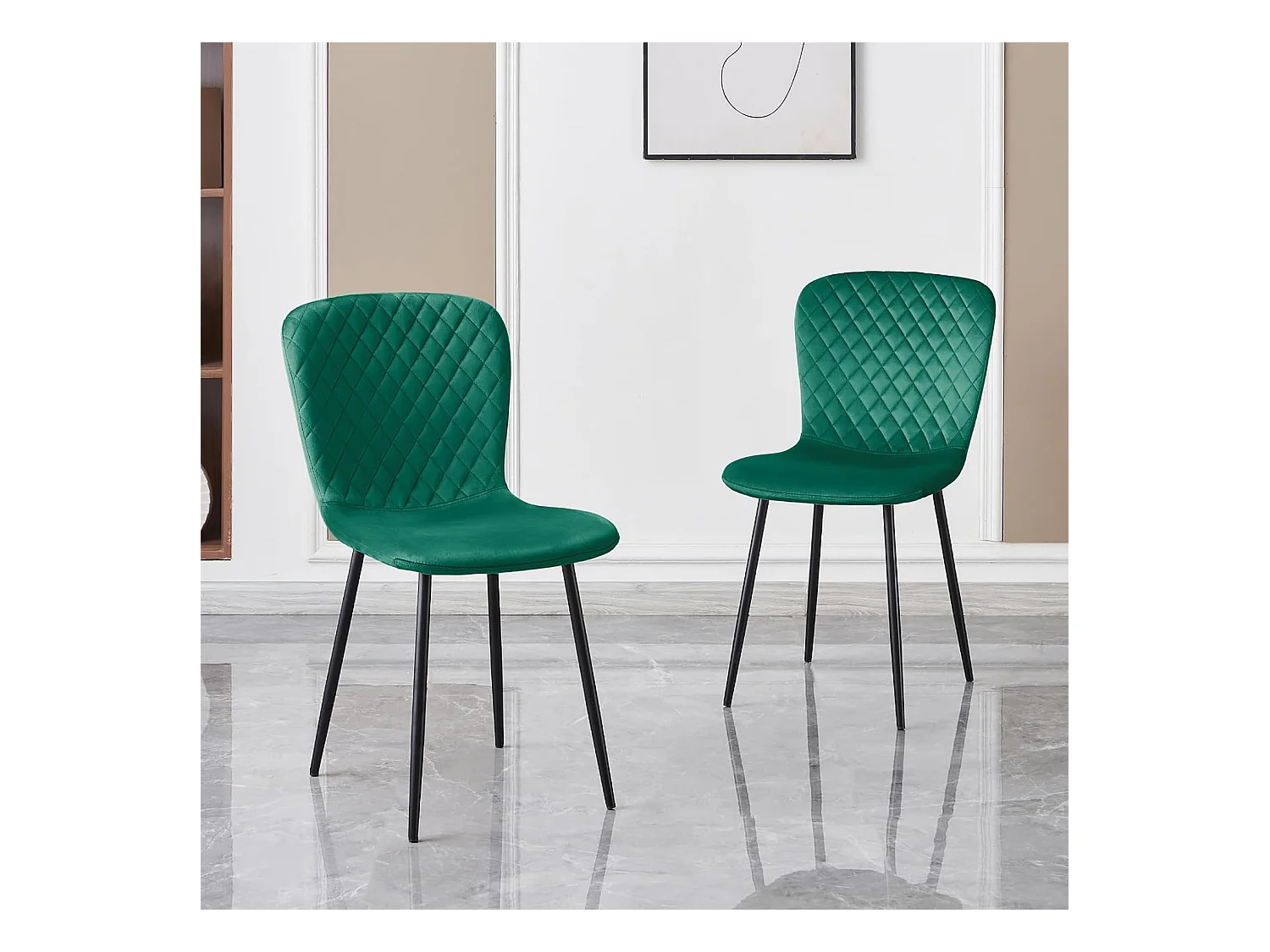 Lot de 4 chaises de salle à manger en velours avec dossier et pieds en métal - Style scandinave - Pour table à manger, chambre à coucher(4, vert)