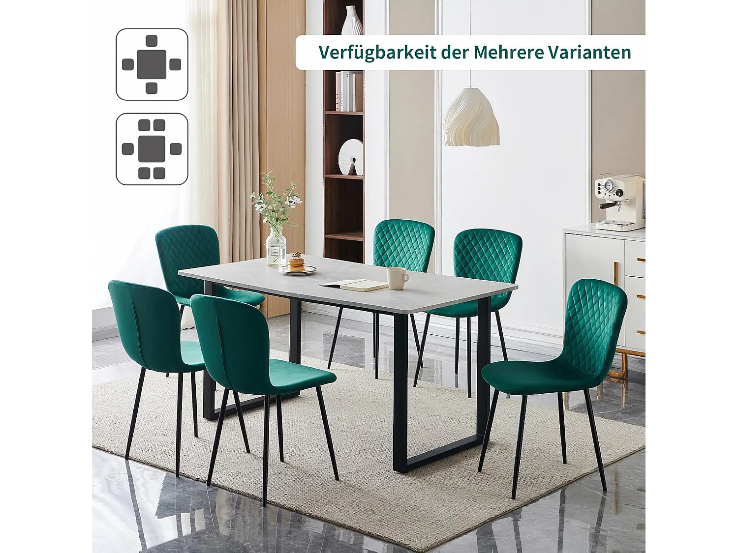 Lot de 4 chaises de salle à manger en velours avec dossier et pieds en métal - Style scandinave - Pour table à manger, chambre à coucher(4, vert)