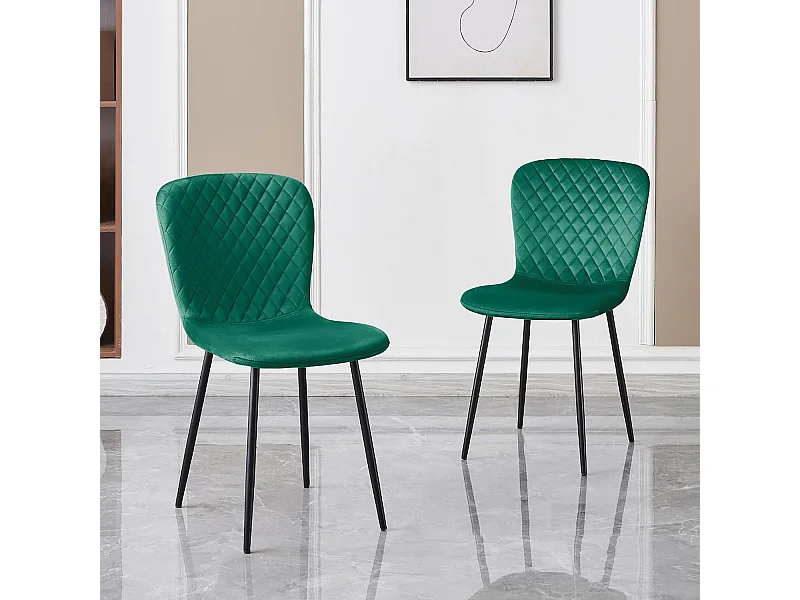Lot de 4 chaises de salle à manger en velours avec dossier et pieds en métal - Style scandinave - Pour table à manger, chambre à coucher(4, vert)