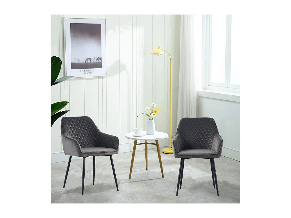 Lot de 2 Chaises Scandinaves en Velours avec Dossier et Accoudoirs, Siège Rembourés, pour Salle à manger, Bureau, Cuisine, Salon (2, Gris)