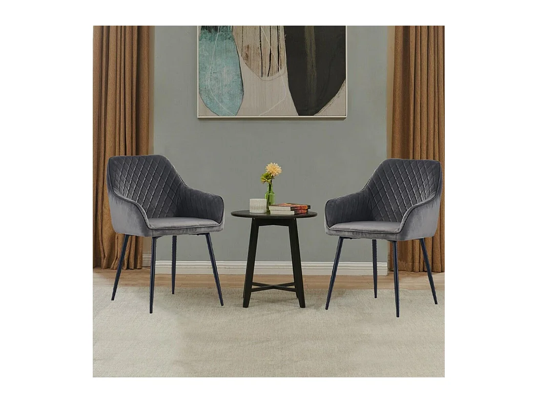 Lot de 2 Chaises Scandinaves en Velours avec Dossier et Accoudoirs, Siège Rembourés, pour Salle à manger, Bureau, Cuisine, Salon (2, Gris)