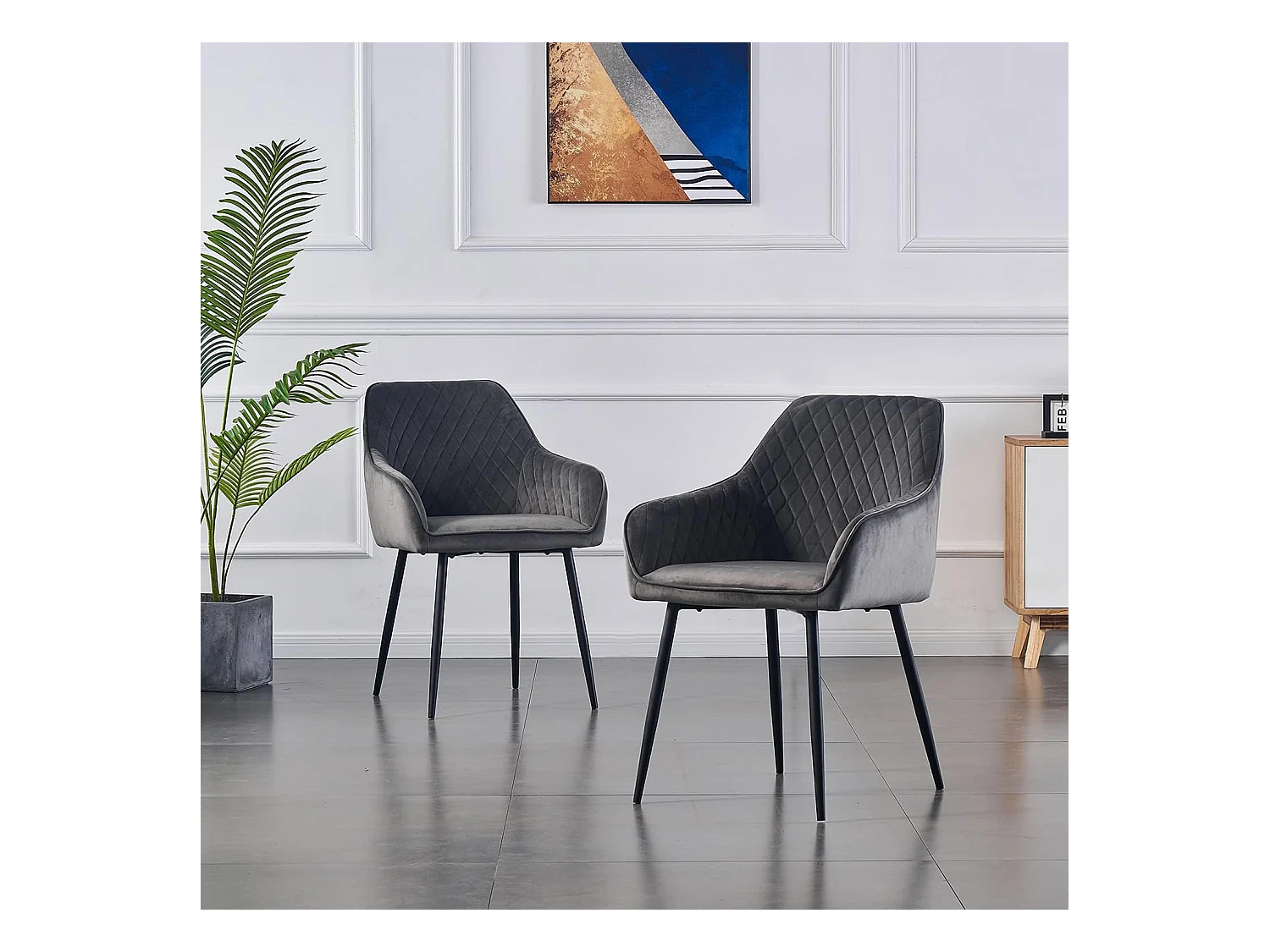 Lot de 2 Chaises Scandinaves en Velours avec Dossier et Accoudoirs, Siège Rembourés, pour Salle à manger, Bureau, Cuisine, Salon (2, Gris)