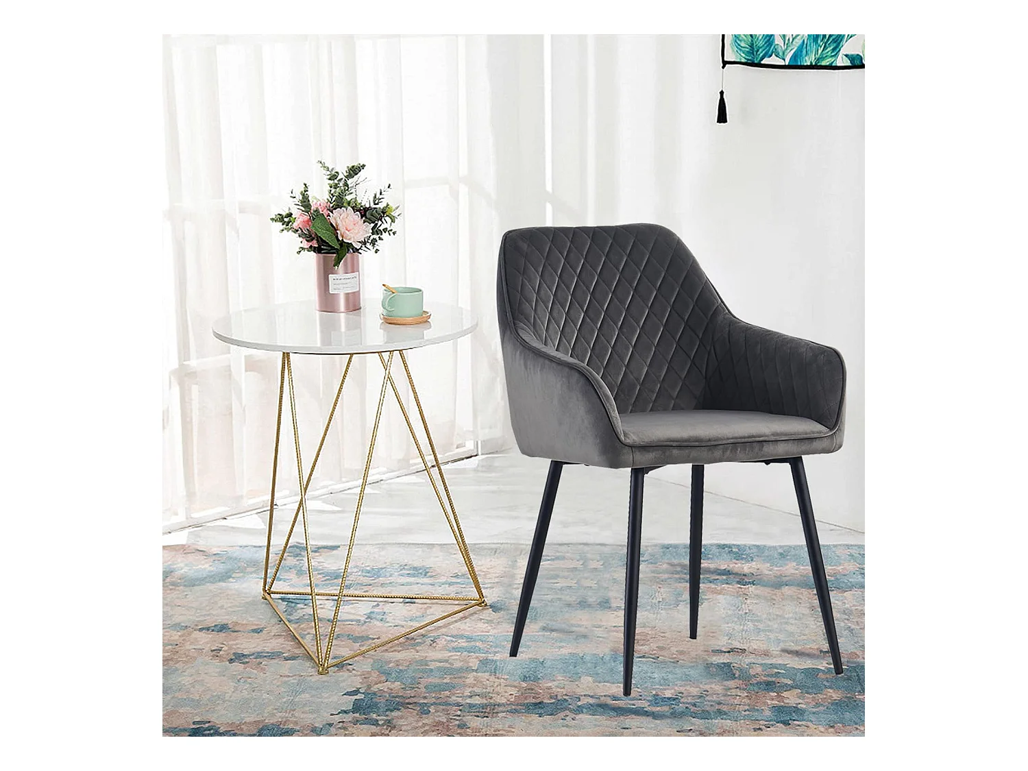 Lot de 2 Chaises Scandinaves en Velours avec Dossier et Accoudoirs, Siège Rembourés, pour Salle à manger, Bureau, Cuisine, Salon (2, Gris)