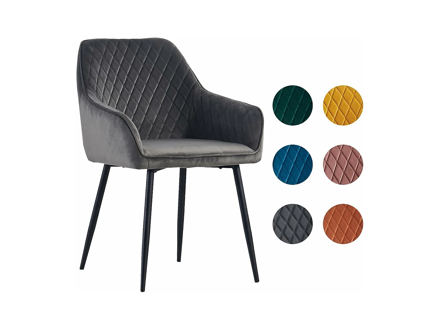 Lot de 2 Chaises Scandinaves en Velours avec Dossier et Accoudoirs, Siège Rembourés, pour Salle à manger, Bureau, Cuisine, Salon (2, Gris)