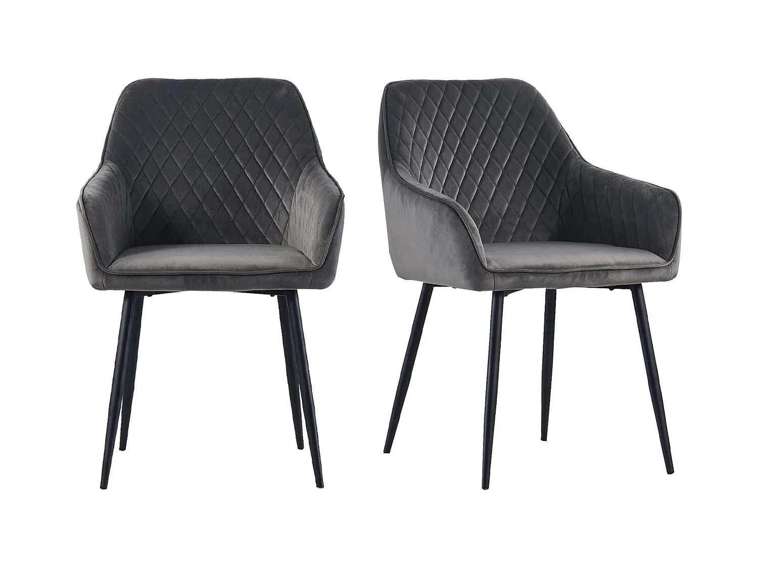 Lot de 2 Chaises Scandinaves en Velours avec Dossier et Accoudoirs, Siège Rembourés, pour Salle à manger, Bureau, Cuisine, Salon (2, Gris)