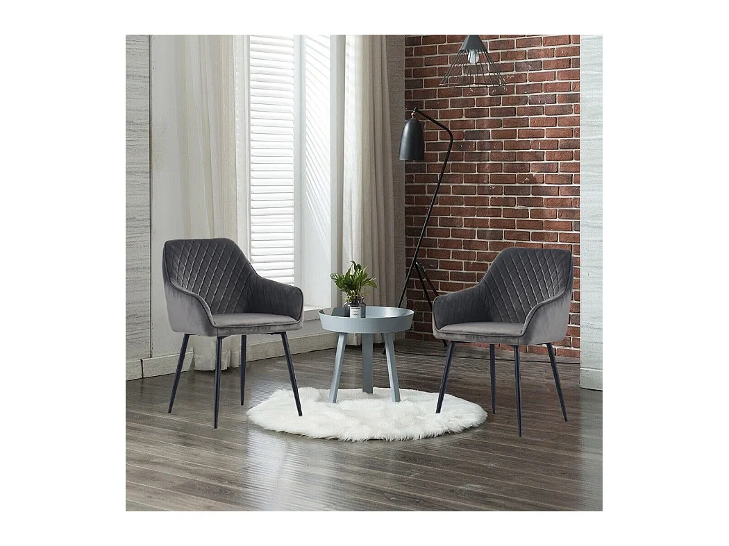 Lot de 2 Chaises Scandinaves en Velours avec Dossier et Accoudoirs, Siège Rembourés, pour Salle à manger, Bureau, Cuisine, Salon (2, Gris)