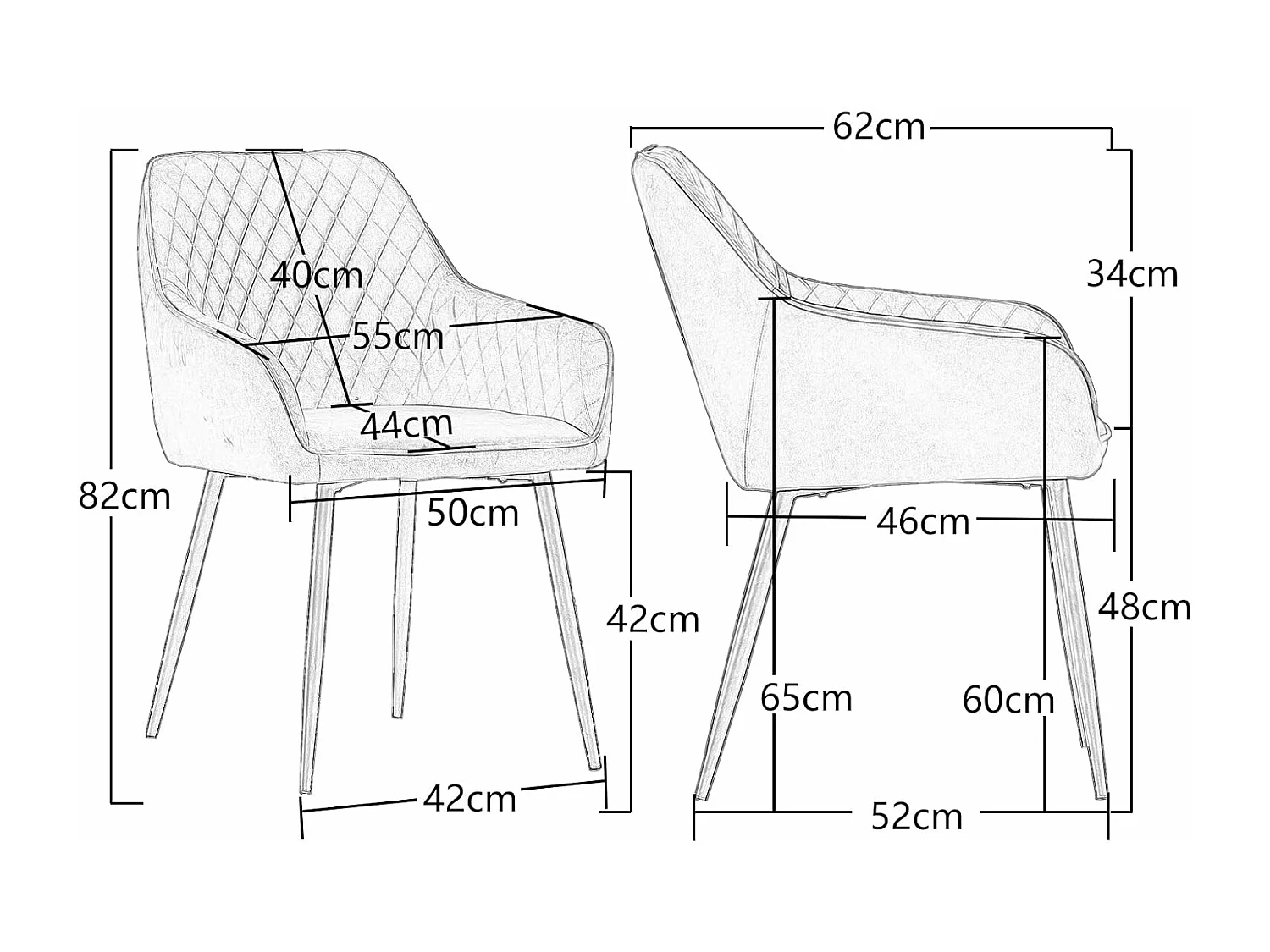 Lot de 2 Chaises Scandinaves en Velours avec Dossier et Accoudoirs, Siège Rembourés, pour Salle à manger, Bureau, Cuisine, Salon (2, Gris)