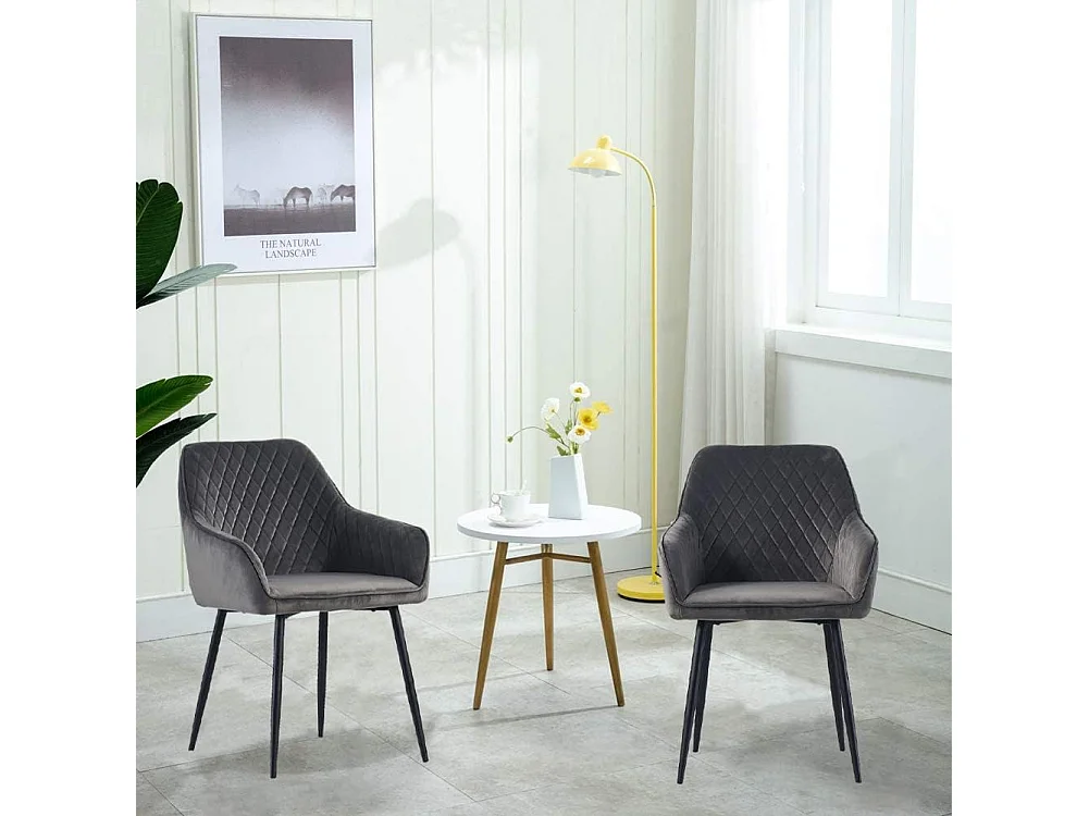 Lot de 2 Chaises Scandinaves en Velours avec Dossier et Accoudoirs, Siège Rembourés, pour Salle à manger, Bureau, Cuisine, Salon (2, Gris)