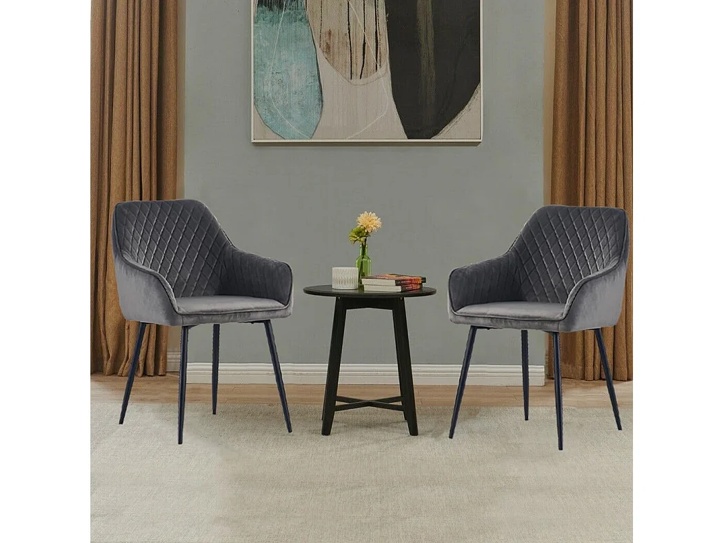 Lot de 2 Chaises Scandinaves en Velours avec Dossier et Accoudoirs, Siège Rembourés, pour Salle à manger, Bureau, Cuisine, Salon (2, Gris)