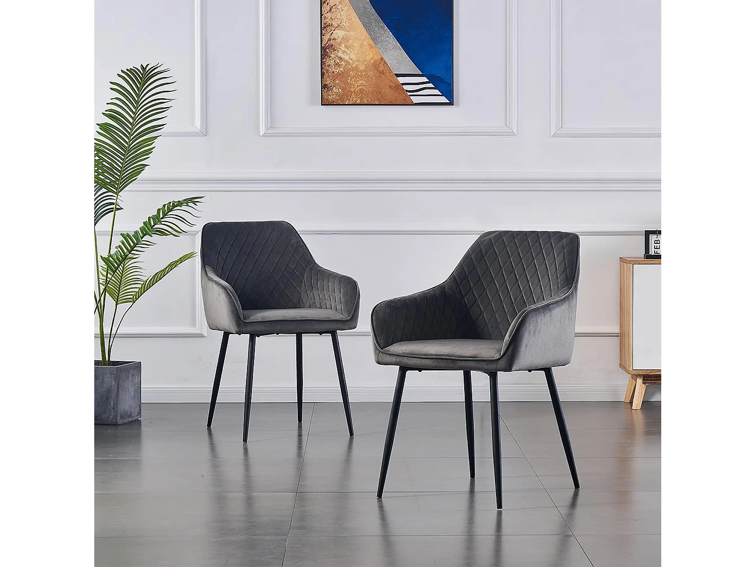 Lot de 2 Chaises Scandinaves en Velours avec Dossier et Accoudoirs, Siège Rembourés, pour Salle à manger, Bureau, Cuisine, Salon (2, Gris)