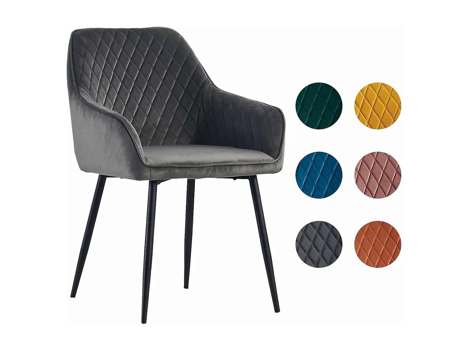 Lot de 2 Chaises Scandinaves en Velours avec Dossier et Accoudoirs, Siège Rembourés, pour Salle à manger, Bureau, Cuisine, Salon (2, Gris)