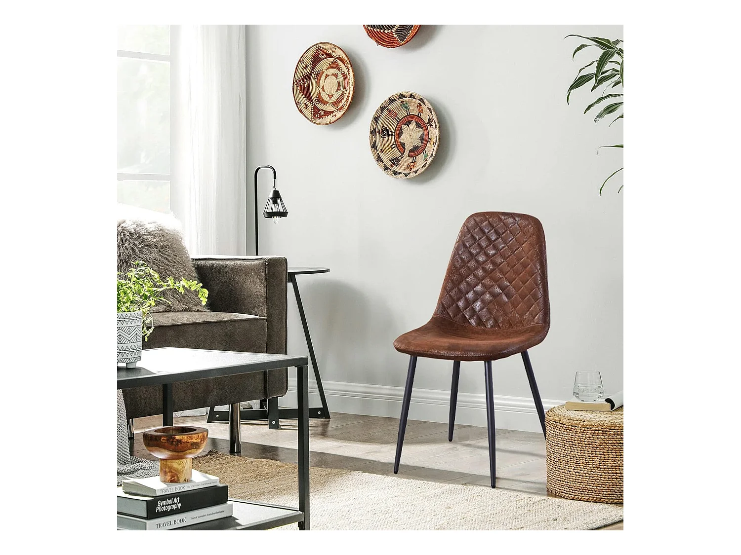 Lot de 2 Chaises Brunes Scandinaves, Chaises de Salle à Manger avec Dossier, Siège en Similicuir, Pieds en Métal pour Salon,Salle de Cuisine (2, Brun PU)