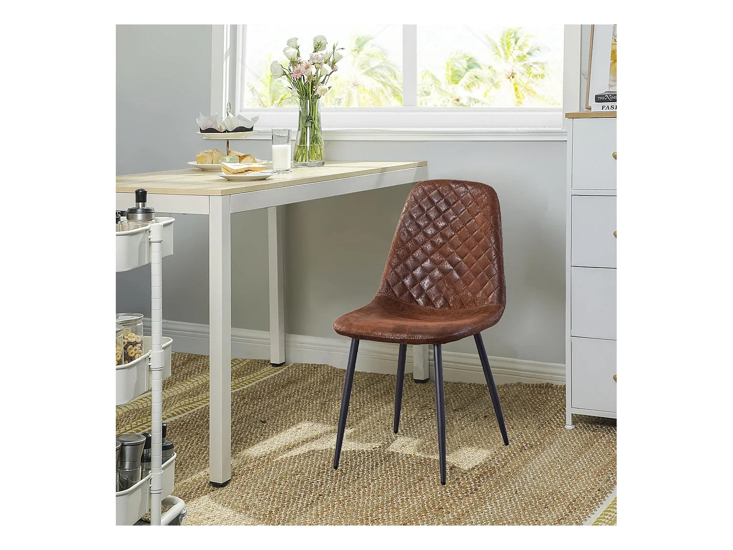 Lot de 2 Chaises Brunes Scandinaves, Chaises de Salle à Manger avec Dossier, Siège en Similicuir, Pieds en Métal pour Salon,Salle de Cuisine (2, Brun PU)