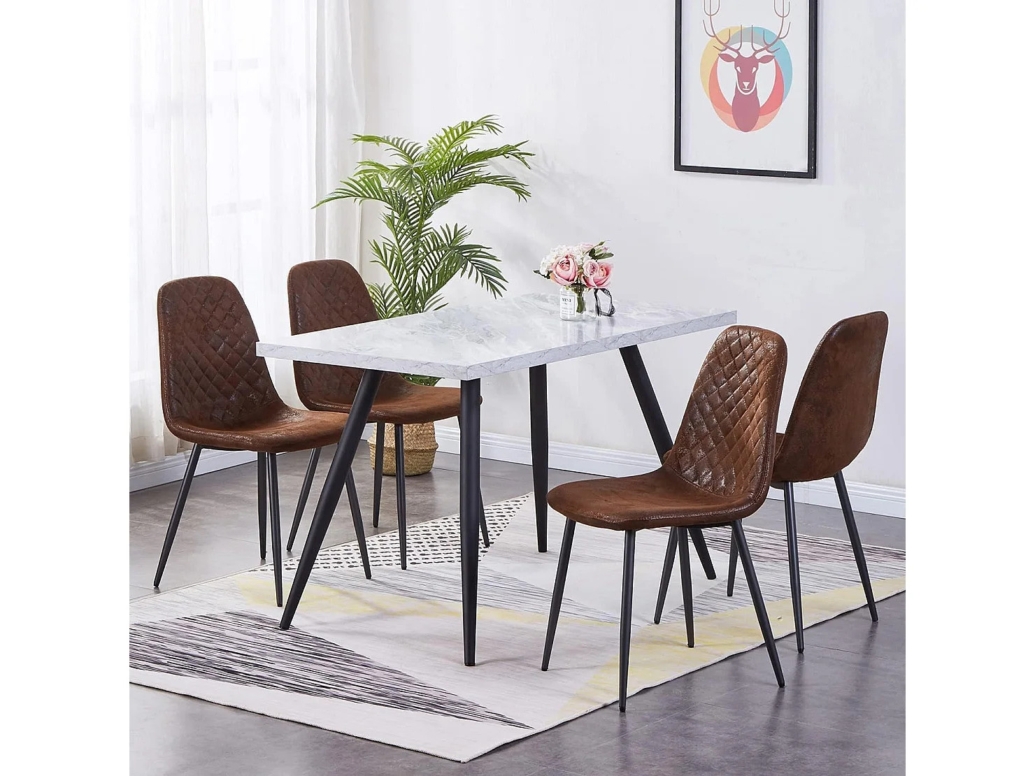 Lot de 2 Chaises Brunes Scandinaves, Chaises de Salle à Manger avec Dossier, Siège en Similicuir, Pieds en Métal pour Salon,Salle de Cuisine (2, Brun PU)