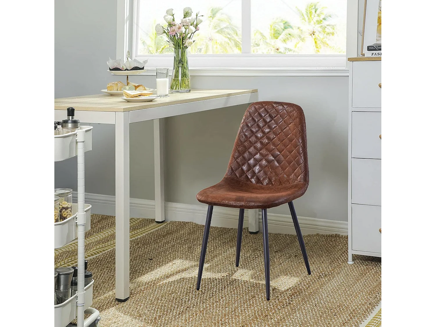 Lot de 2 Chaises Brunes Scandinaves, Chaises de Salle à Manger avec Dossier, Siège en Similicuir, Pieds en Métal pour Salon,Salle de Cuisine (2, Brun PU)