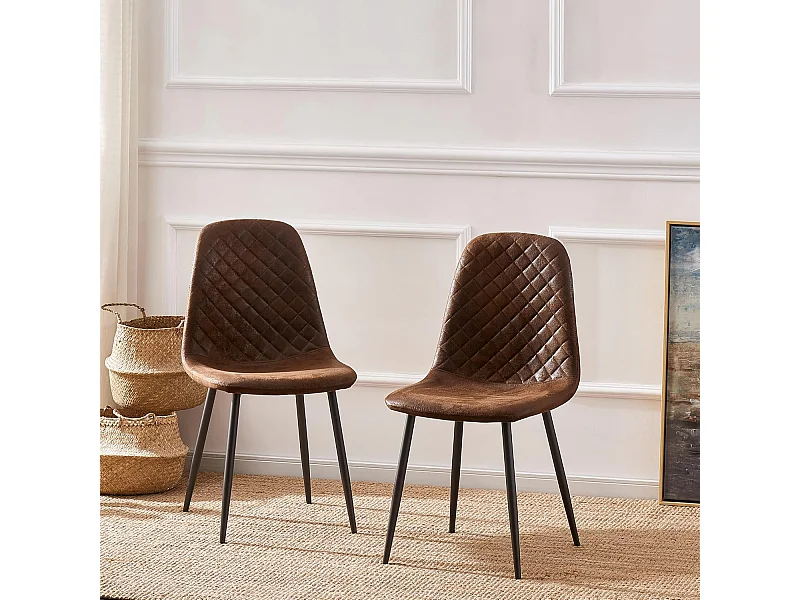 Lot de 2 Chaises Brunes Scandinaves, Chaises de Salle à Manger avec Dossier, Siège en Similicuir, Pieds en Métal pour Salon,Salle de Cuisine (2, Brun PU)