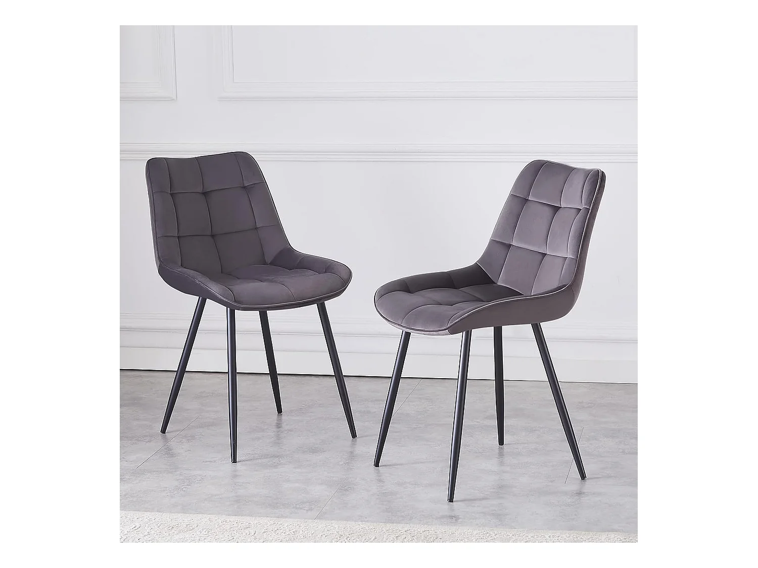 Lot de 2 Chaises en Velours Scandinaves avec Dossier à Motifs carrés, siège rembourés Souples et épais, pour Bureau, Cuisine, Salon, Salle de réception (2, Girs)