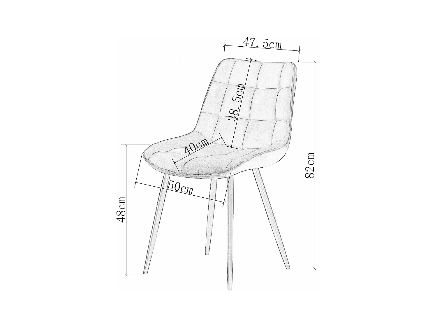 Lot de 2 Chaises en Velours Scandinaves avec Dossier à Motifs carrés, siège rembourés Souples et épais, pour Bureau, Cuisine, Salon, Salle de réception (2, Girs)