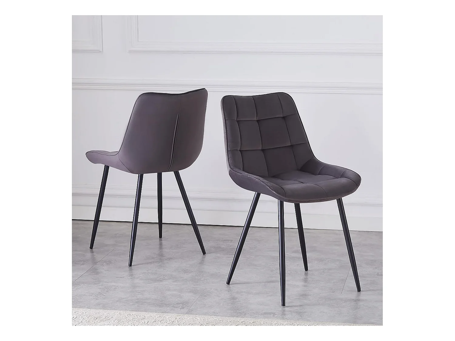 Lot de 2 Chaises en Velours Scandinaves avec Dossier à Motifs carrés, siège rembourés Souples et épais, pour Bureau, Cuisine, Salon, Salle de réception (2, Girs)