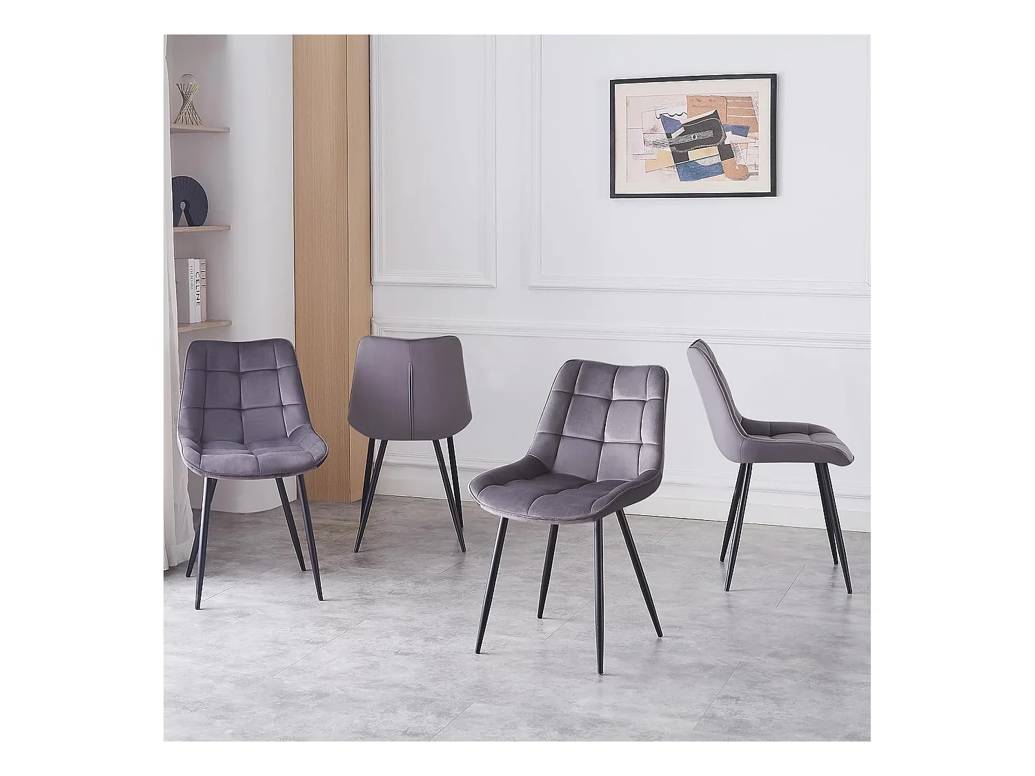 Lot de 2 Chaises en Velours Scandinaves avec Dossier à Motifs carrés, siège rembourés Souples et épais, pour Bureau, Cuisine, Salon, Salle de réception (2, Girs)