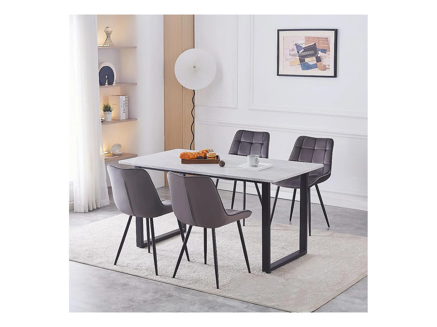 Lot de 2 Chaises en Velours Scandinaves avec Dossier à Motifs carrés, siège rembourés Souples et épais, pour Bureau, Cuisine, Salon, Salle de réception (2, Girs)