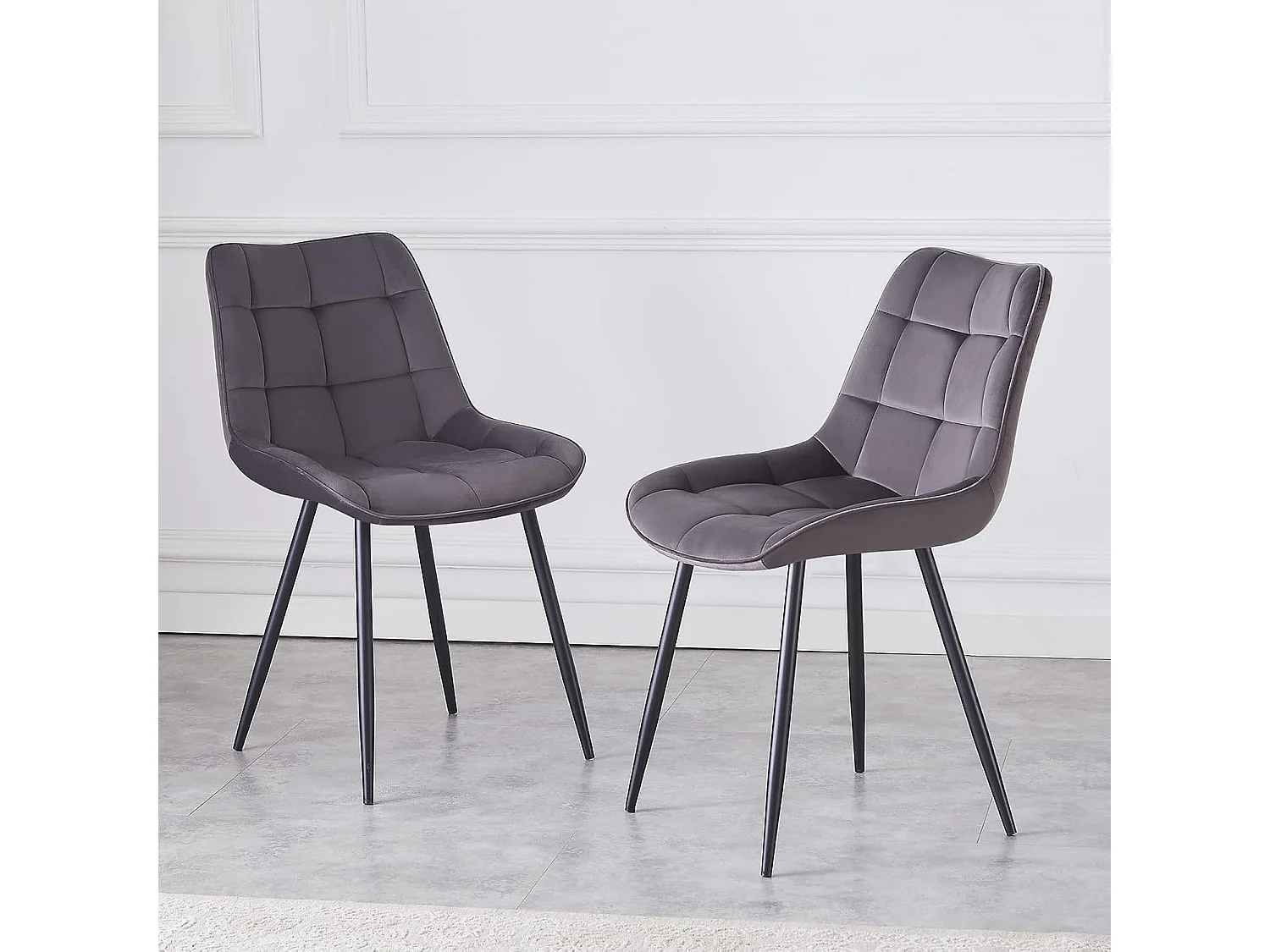 Lot de 2 Chaises en Velours Scandinaves avec Dossier à Motifs carrés, siège rembourés Souples et épais, pour Bureau, Cuisine, Salon, Salle de réception (2, Girs)