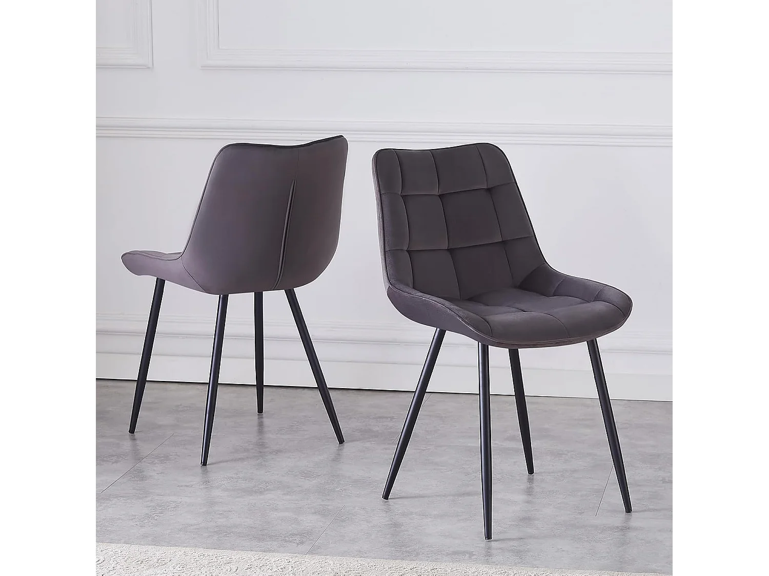 Lot de 2 Chaises en Velours Scandinaves avec Dossier à Motifs carrés, siège rembourés Souples et épais, pour Bureau, Cuisine, Salon, Salle de réception (2, Girs)