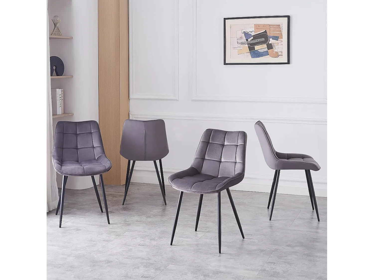 Lot de 2 Chaises en Velours Scandinaves avec Dossier à Motifs carrés, siège rembourés Souples et épais, pour Bureau, Cuisine, Salon, Salle de réception (2, Girs)