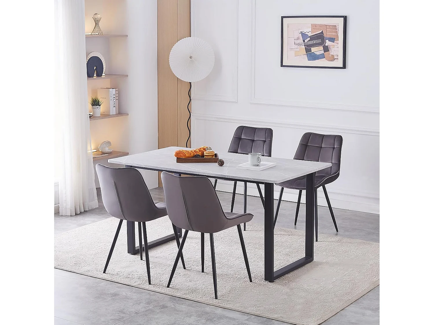 Lot de 2 Chaises en Velours Scandinaves avec Dossier à Motifs carrés, siège rembourés Souples et épais, pour Bureau, Cuisine, Salon, Salle de réception (2, Girs)