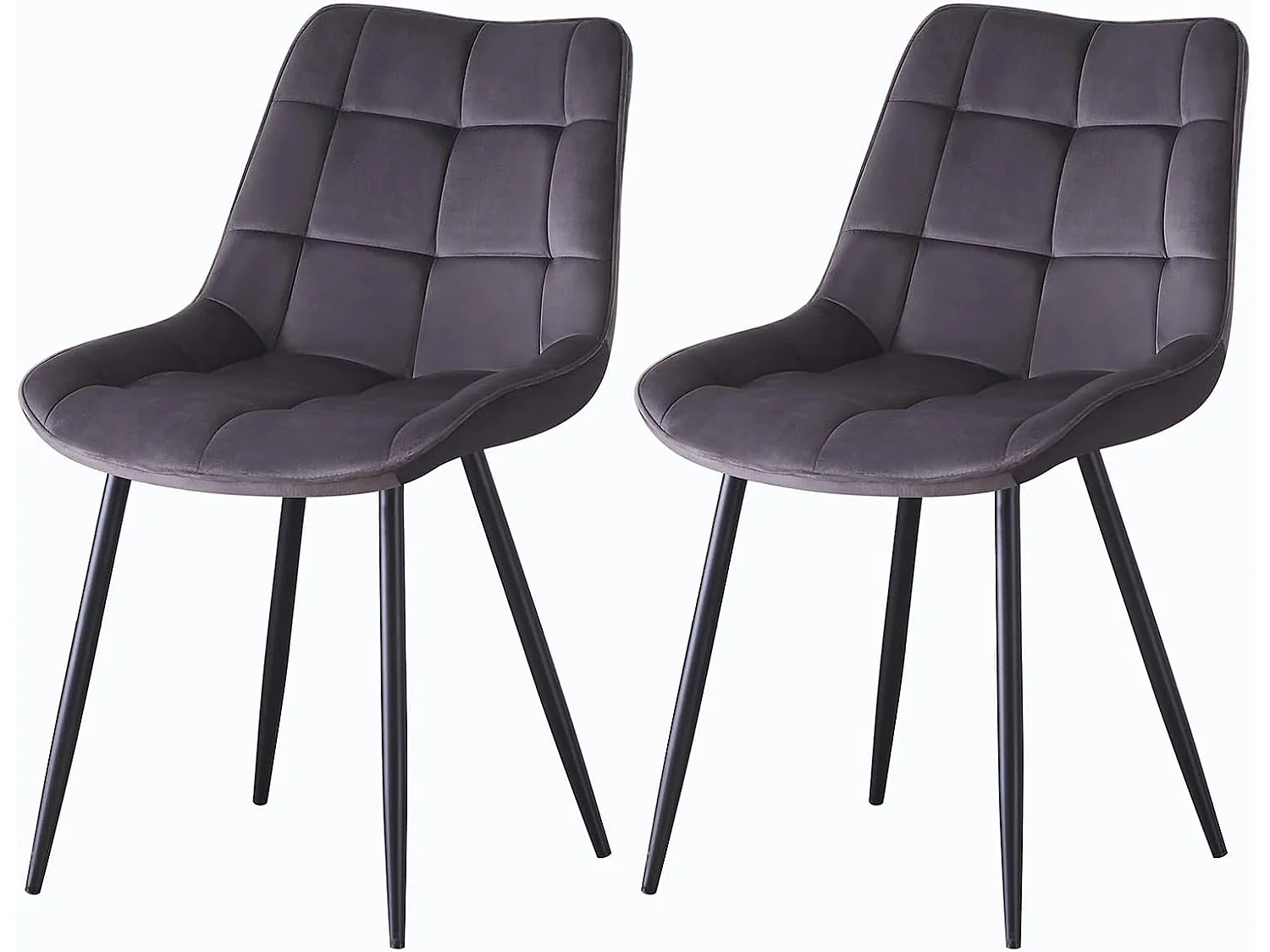 Lot de 2 Chaises en Velours Scandinaves avec Dossier à Motifs carrés, siège rembourés Souples et épais, pour Bureau, Cuisine, Salon, Salle de réception (2, Girs)